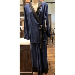 Victoria Secret Satin Deep Blue Kimono Sleepwear Set Top XS/S Pants S